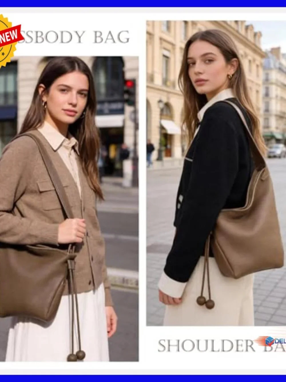Genuine Leather Hobo Bag Medium Tote Adjustable Strap Slouchy Shoulder Purse